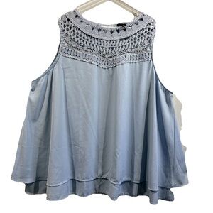 Lace Yoke Blouse Spring Casual Flowy Top Size 30W Boho